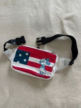 Disney Mickey Mouse American Flag Fanny Pack Waist Bag Canvas Red White Blue
